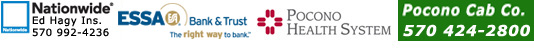Logos for Nationwide, ESSA, Pocono Health System, Pocono Cab Company